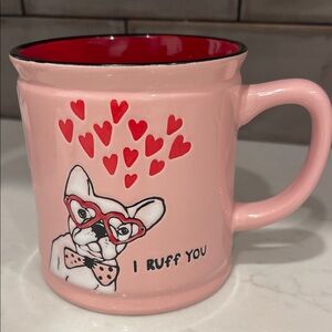 Valentin “I Ruff You” Pink Dog Mug with Red Interior NEW